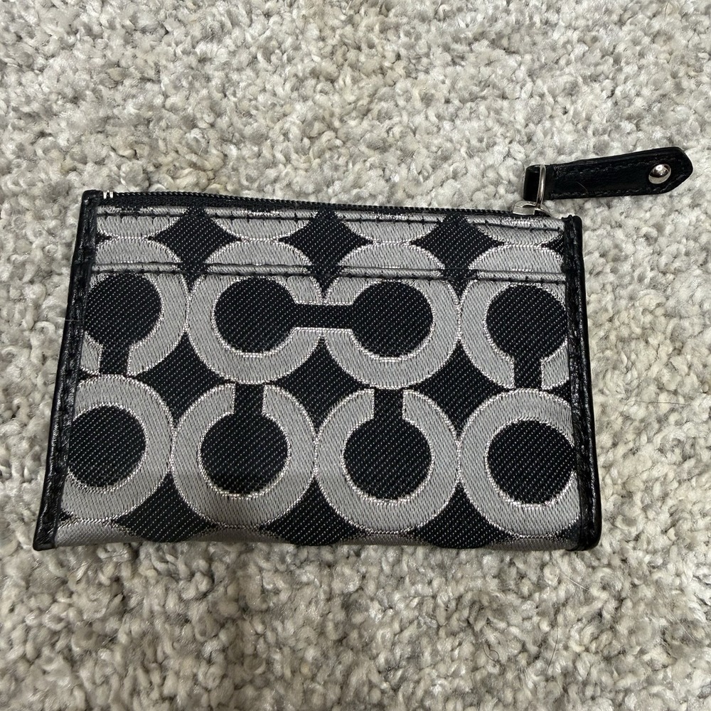 Coach Black Signature mini id case card wallet coin purse pouch - Picture 2 of 8